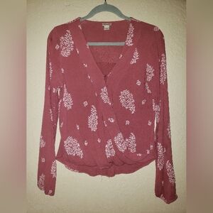 Mossimo Supply Co. Long Sleeve Blouse with Tie Front and Notched Collar